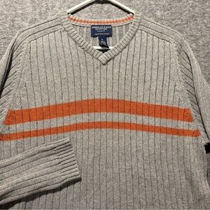 American Eagle Y2K Wool Blend sweater mens XL gray orange knit striped preppy